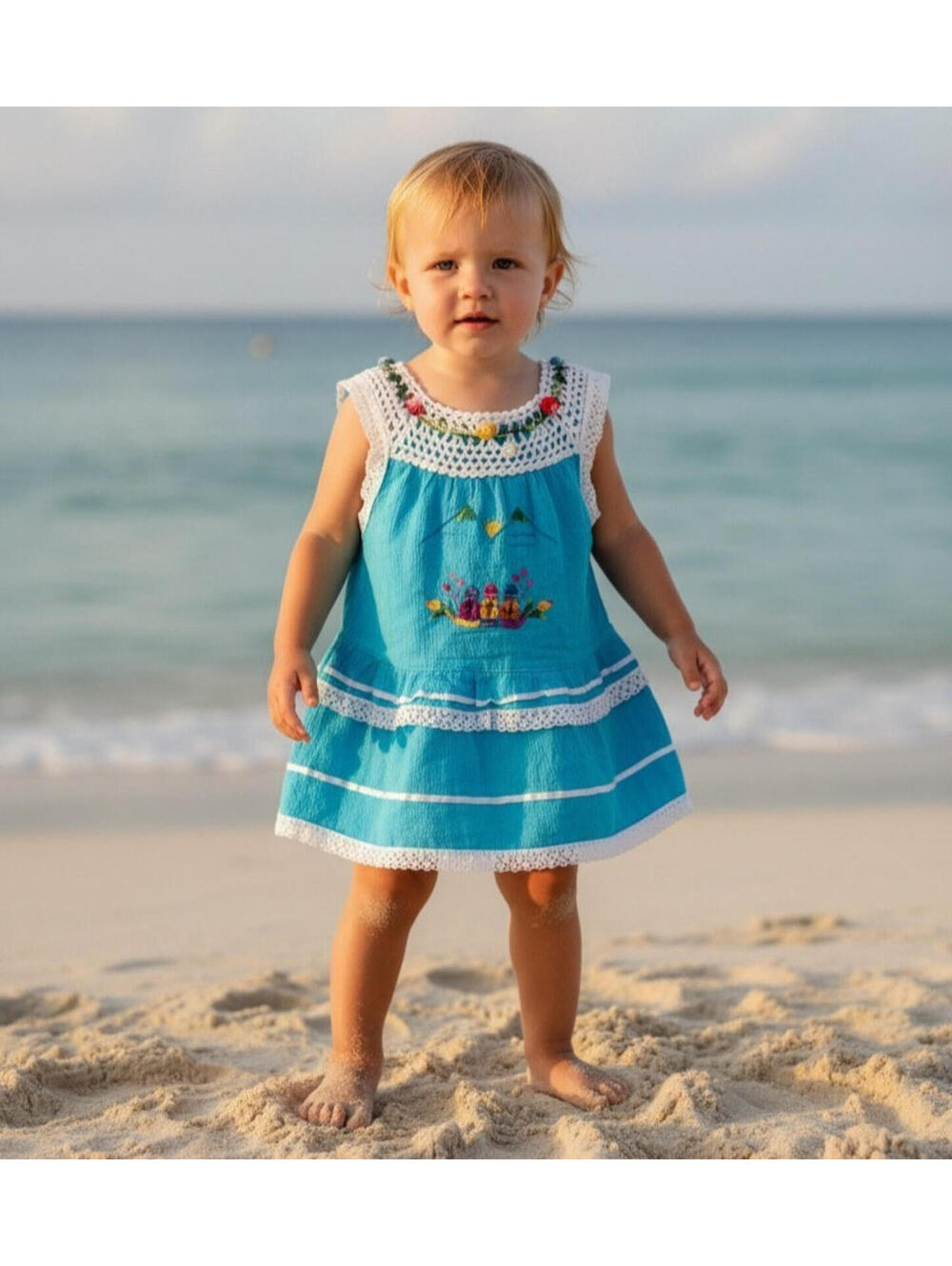 Baby Girl Blue Gauze Dress, Sz 3, Embroidery and Lace, Beach, Play,  Sundress